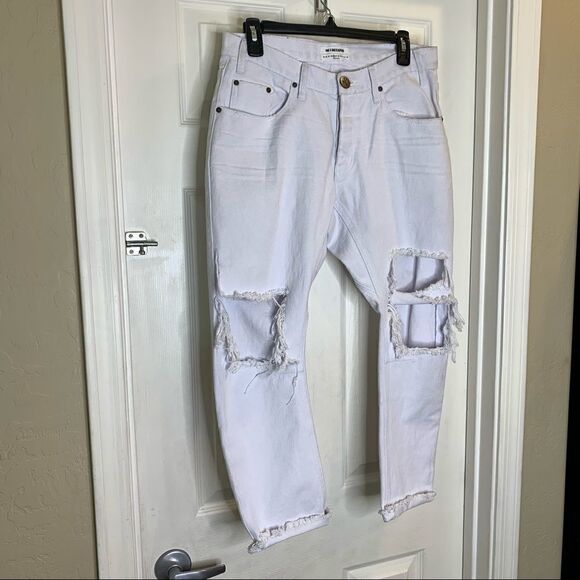 One Teaspoon Saints Long Rise Low Waist Distressed Baggy White Denim Jeans 26 - Picture 6 of 14